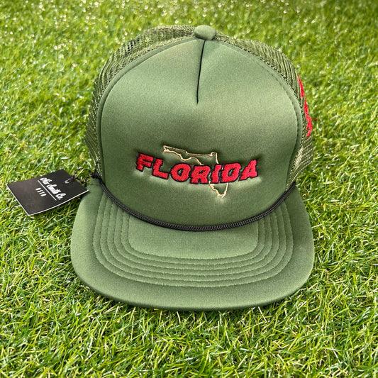 Florida Hats, Hats, Olive Hats, Trucker, Style, Snapback, Men, Boys, Teens, Gifts, Hat, Nix Smith Co, Urban, Wmns, Girls, Olive And Red Hat, Florida, Red, Olive