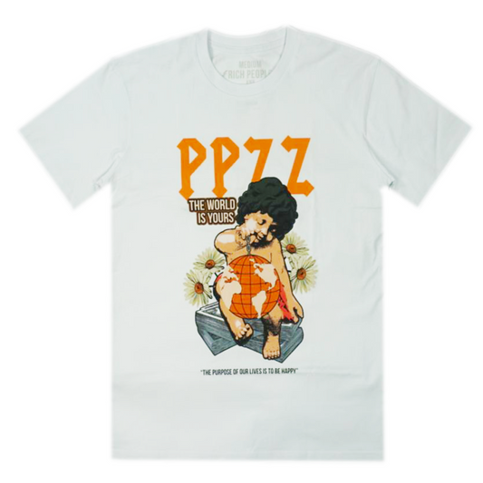 PPZZ x Rich People The World Is Yours Tee (Org/Wte) /D4