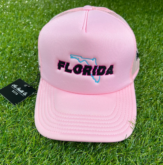 Florida Map Mesh Trucker Hat (Pink/Black)